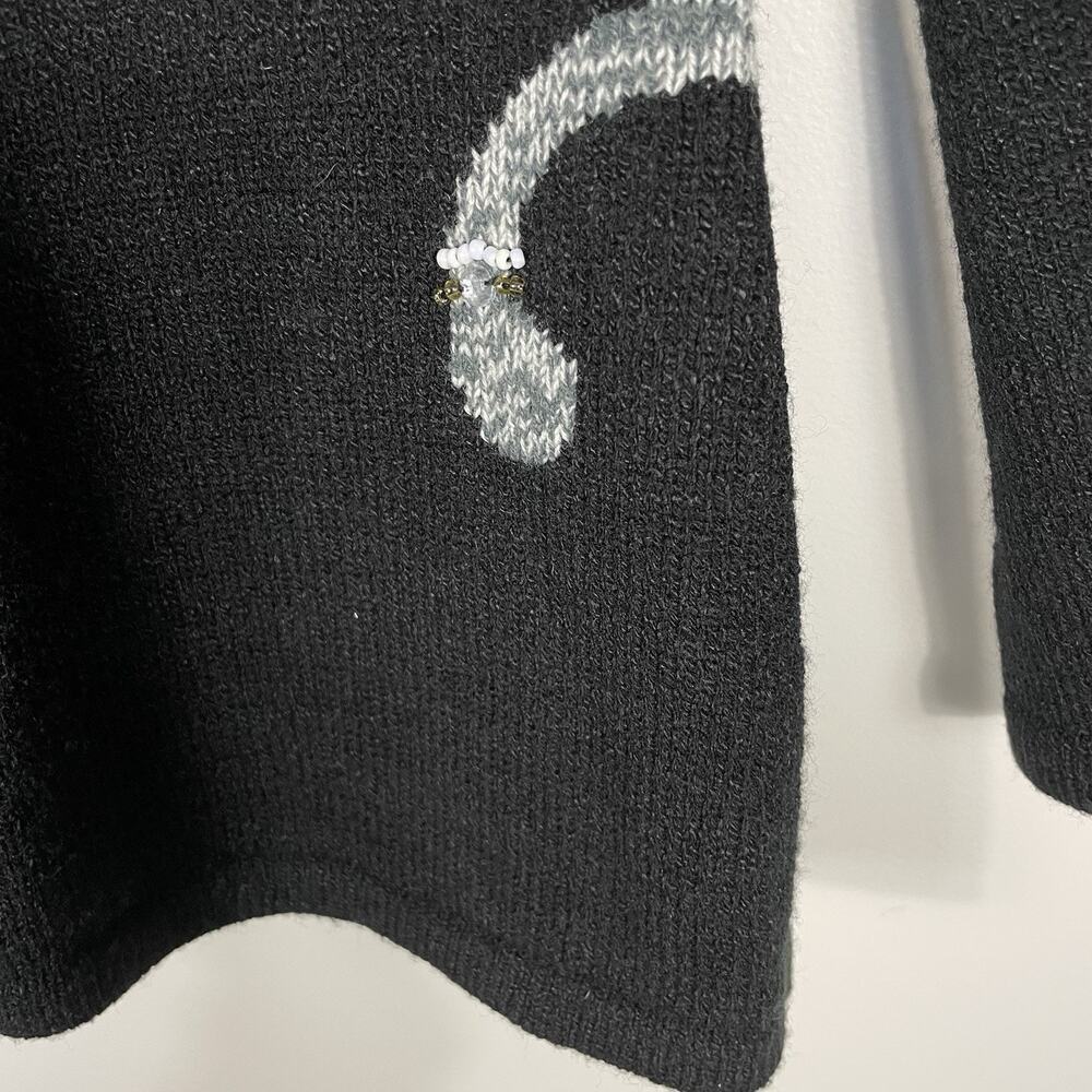VTG Allison Daley Beaded Cat Sweater Size PL Black Full Zip Cardigan Fun Classic - Picture 15 of 16